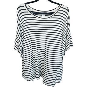 Heimish Blouse‎ Womens Plus Size 2X Cream Black Striped Ruffle Sleeve Boutique
